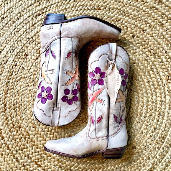 Bed Stu Cobbler Series Valencia II Western Cowboy Boots Floral Birds NEW! - Picture 11 of 11